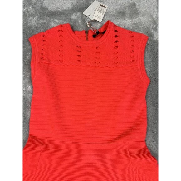 NWT Ted Baker Dress Womens 3 US 8 Neon Pink Coral Zaralie Jacquard Knit Skater - Picture 3 of 12